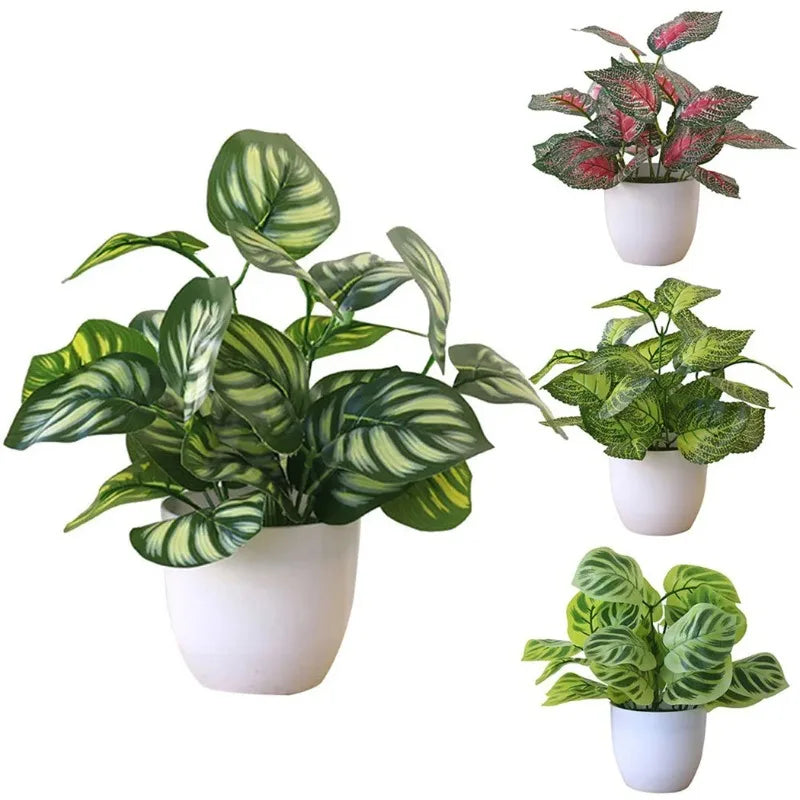 plante artificielle moderne pot blanc feuilles vertes rayées 20cmintérieur décoration verte sans entretien