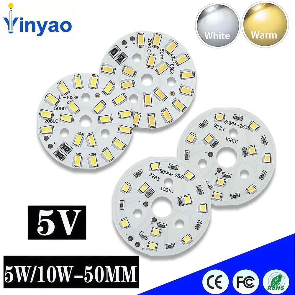 plaque led ronde blanc blanc chaud 6000k 3000k smd sddm 5w 10w 50mm 5v