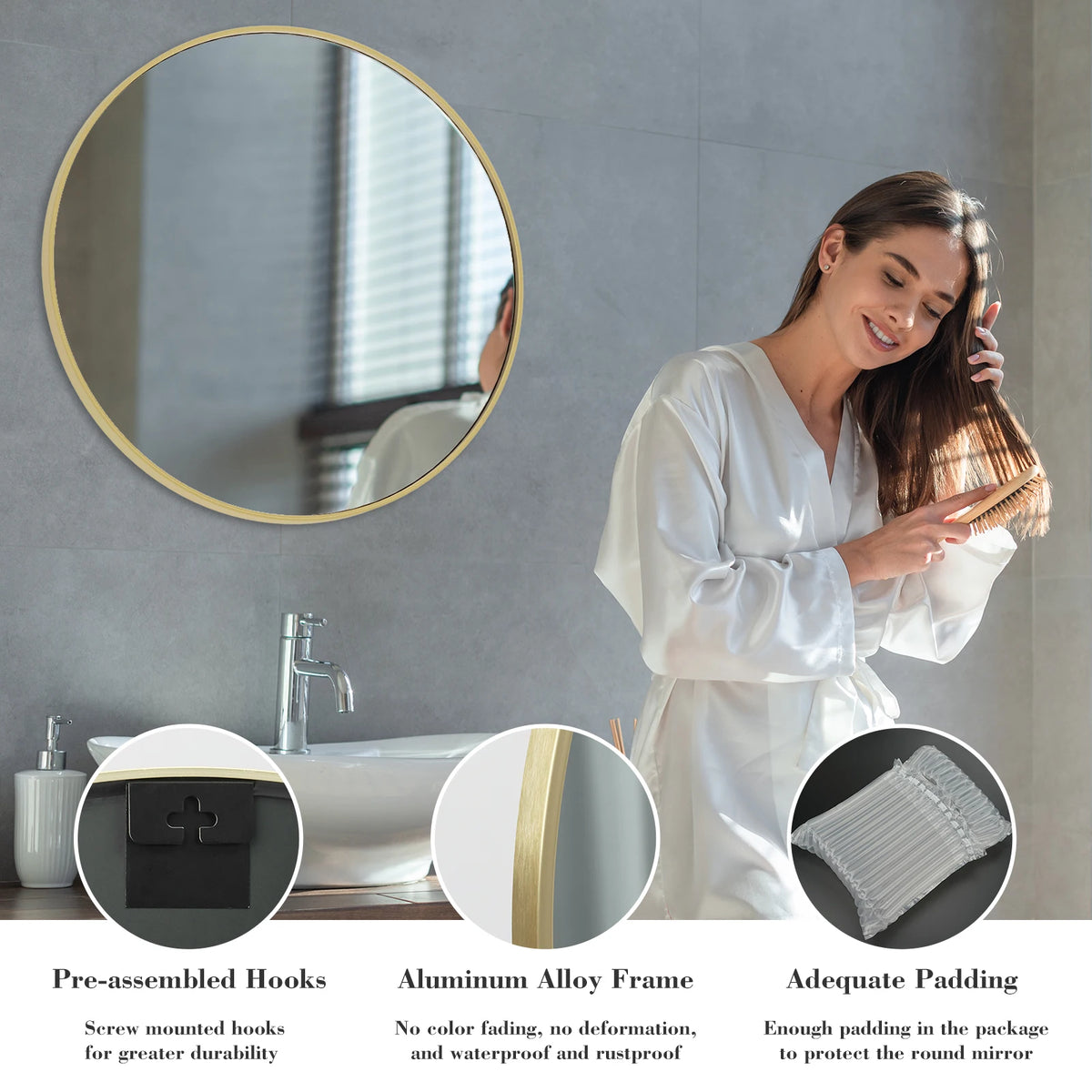 miroir rond or cadre doré moderne support mural chambre salon durable élégant autonomepage num
