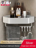 étagère salle bain moderne adhésive métal gris plat niveaux crochets rangement góc