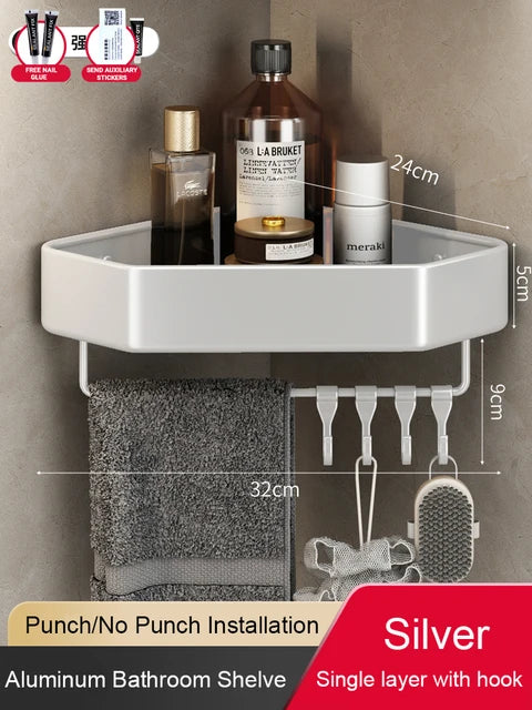 étagère salle bain moderne adhésive métal gris plat niveaux crochets rangement góc