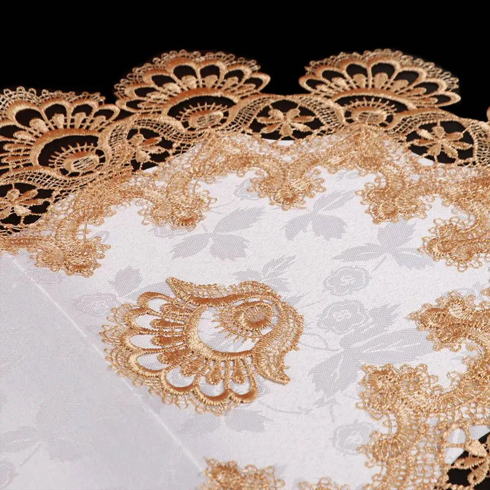 serviette table brodée florale gris clair doré classique réutilisable polyester
