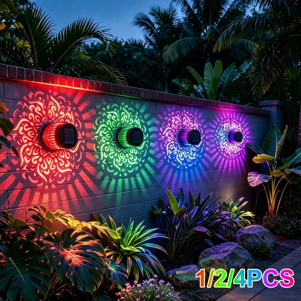 lampes solaires led murales mandala noires ajourées moderne extérieures jardin clôture porche
