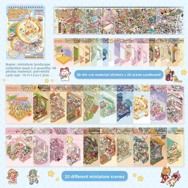 sticker book miniature scenes spiral binding colorful animal stickers creative journal supplies kawaii numbered