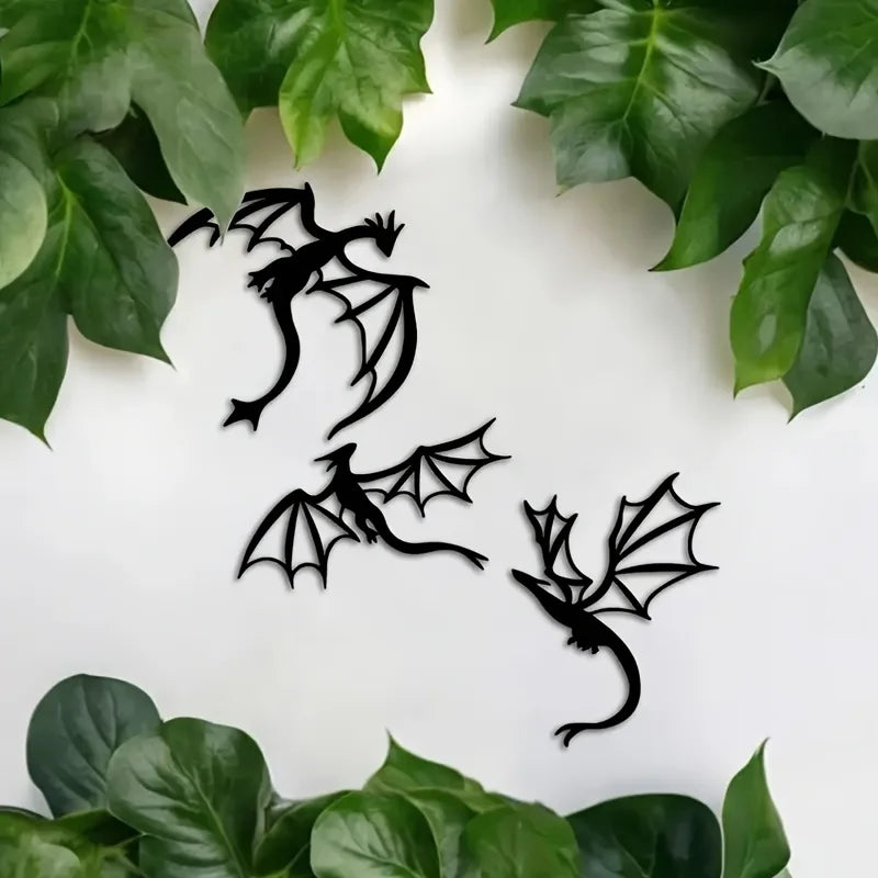 décoration murale dragon noir stylisée moderne ensemble trois pièces métal fantaisie