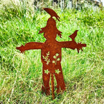 figurine sorcier artisanal fleurs oiseaux motif floral décoration extérieure jardin murale ornement métal orange