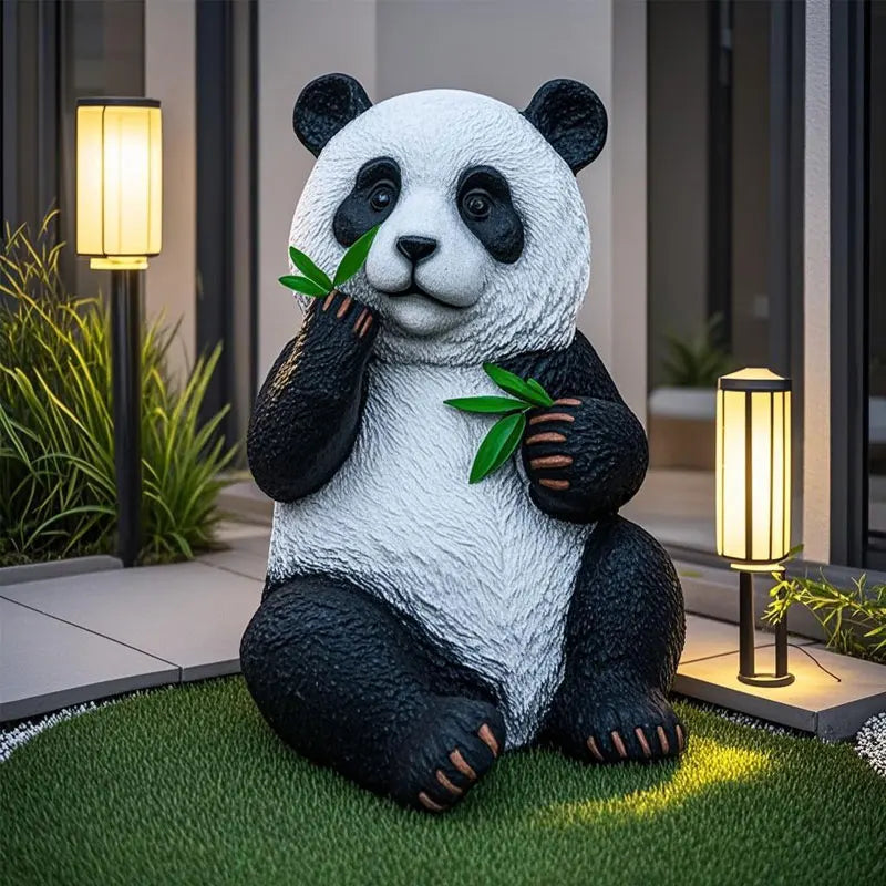 statues panda peluche lumineuses extérieures étanches noir blanc feuilles bambou moderne