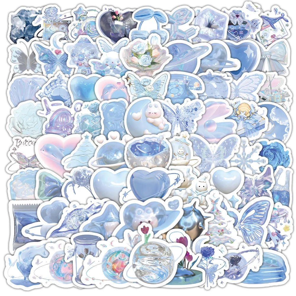 sticker mignon dessin animé bleu rose blanc papillon coeur fleur adhésif collection fantaisieCharacterSetEND