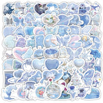sticker mignon dessin animé bleu rose blanc papillon coeur fleur adhésif collection fantaisieCharacterSetEND