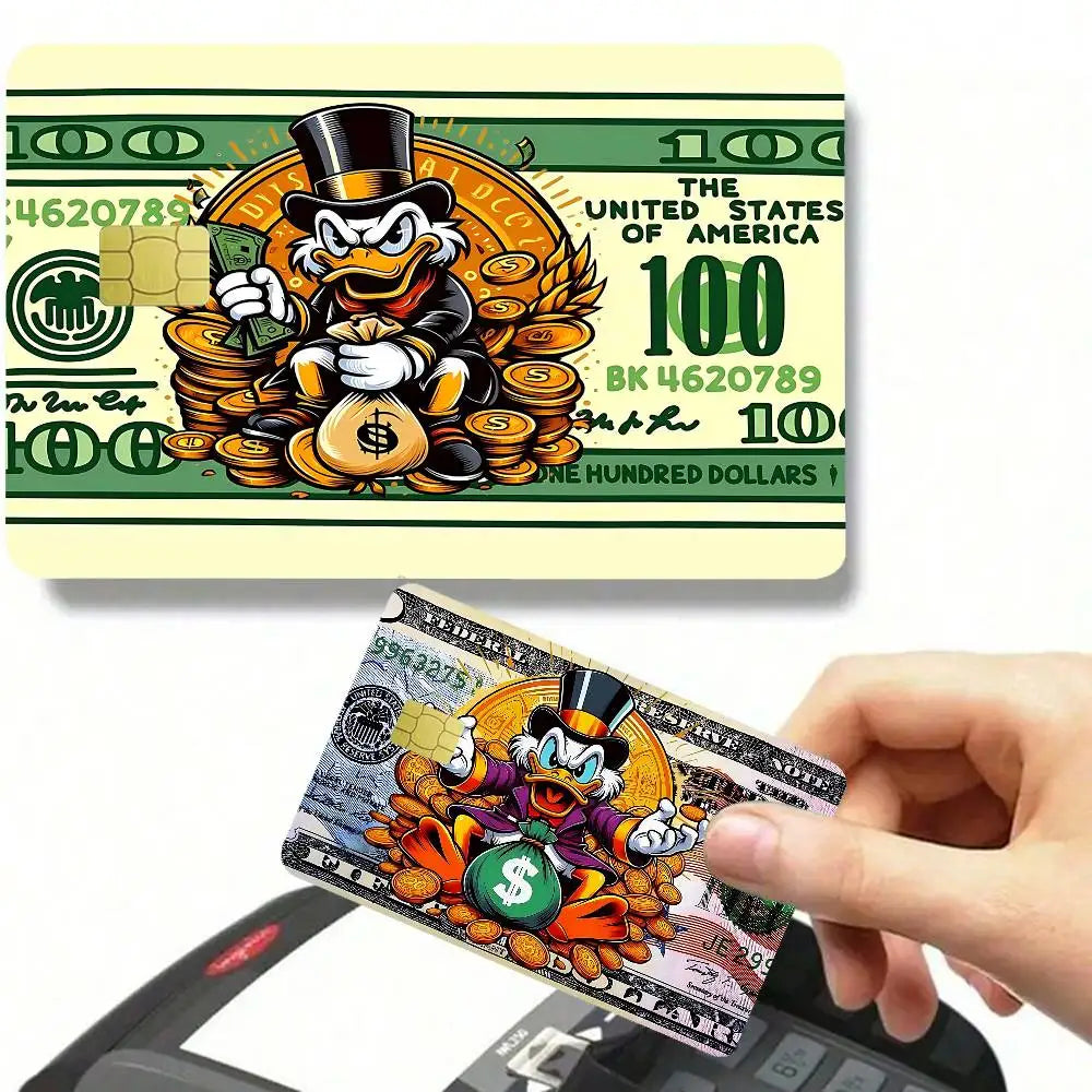 étuis cartes crédit adhésifs dessin animé canard pièces or sac main pop art colorful
