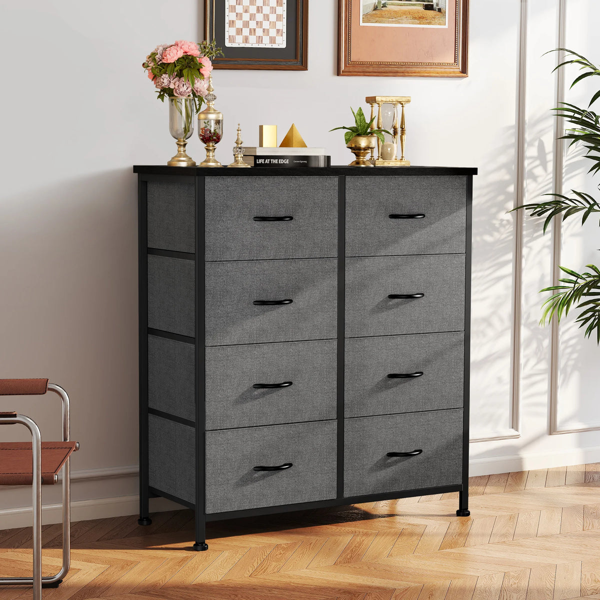 armoire moderne commode blanc tiroirs métal texture bois rangement chambre coucher