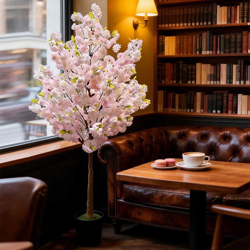 arbre artificiel rose clair vert fleurs feuilles moderne extérieur durable waterproof anniversaire decoration maison