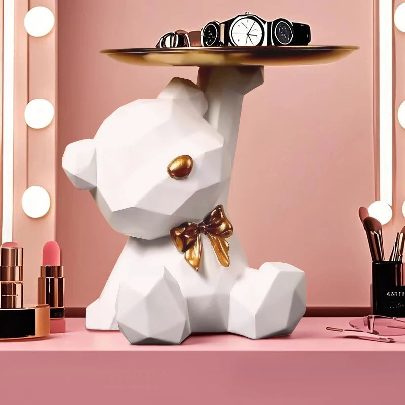 support bijoux moderne ours géométrique blanc rose vert kawaii minimaliste plateforme rangement