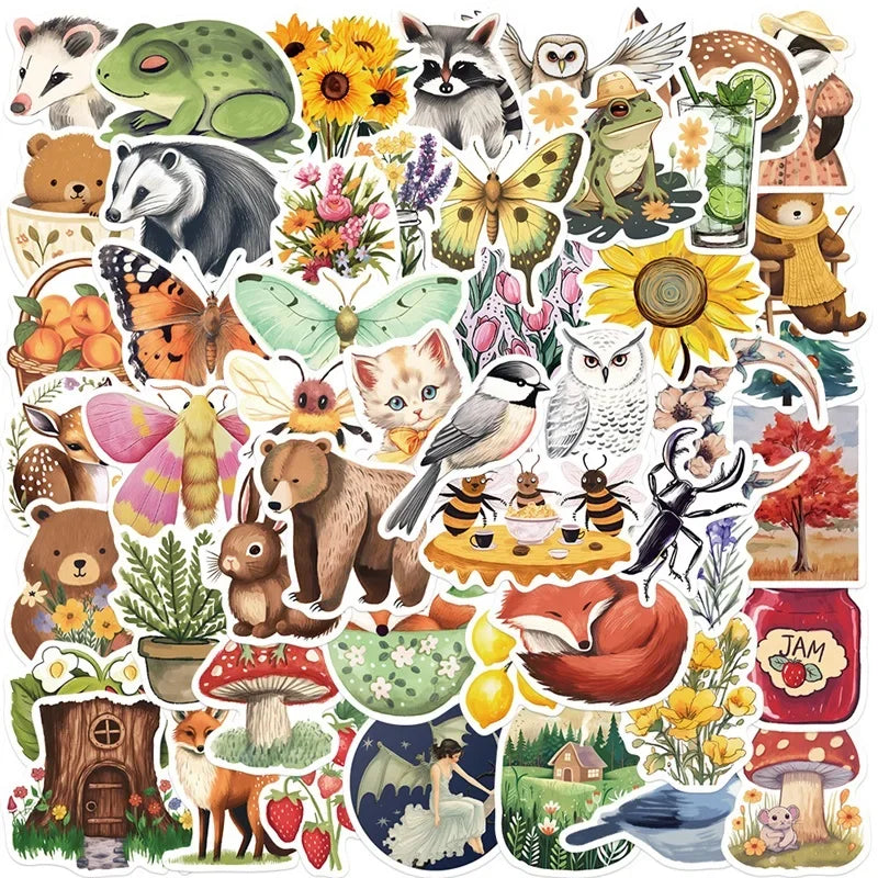 stickers pvc animaux fruits fleurs adhésifs scrapbooking décoration papeterie école divers motifs pack 10pcs