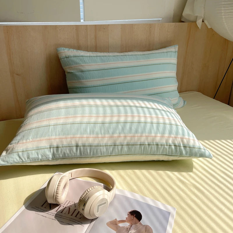 lot taies d'oreiller coton rayures rose clair modernes minimalistes douces lit maison