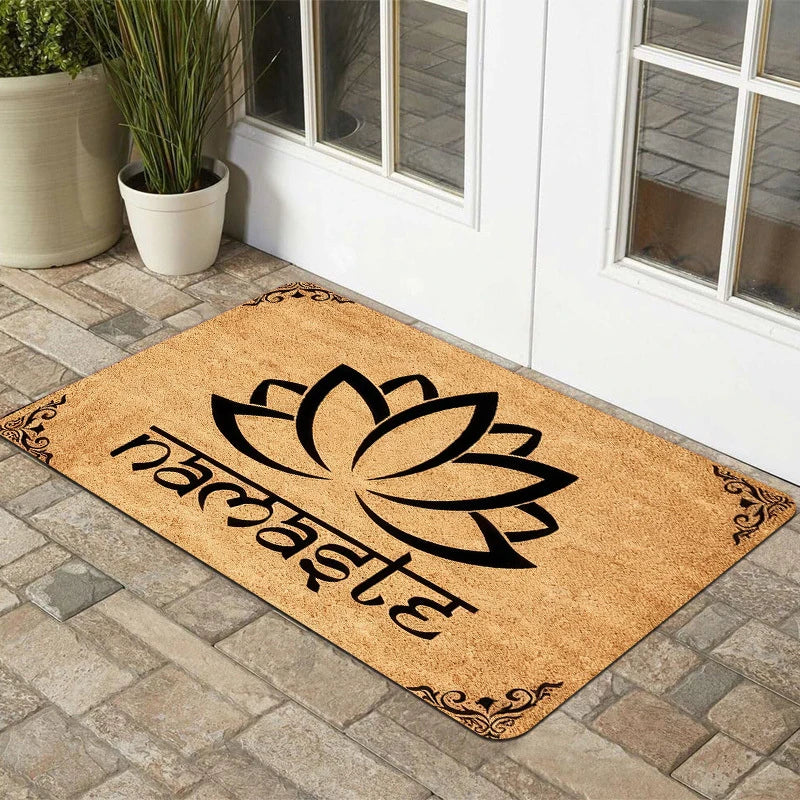 tapis d'entrée marron fleur lotus antidérapant résistant moderne salon porche yoga méditation chambre bienvenue