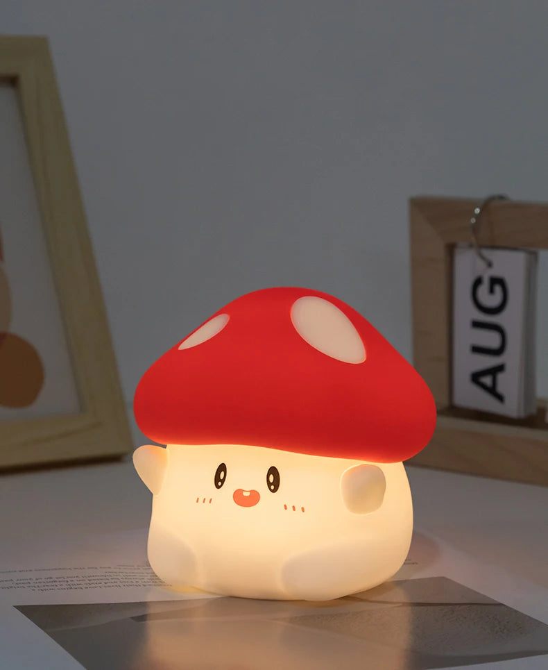 veilleuse nuit forme champignon rouge blanche capteur tactile rechargeable mignon cartoon chambre enfant