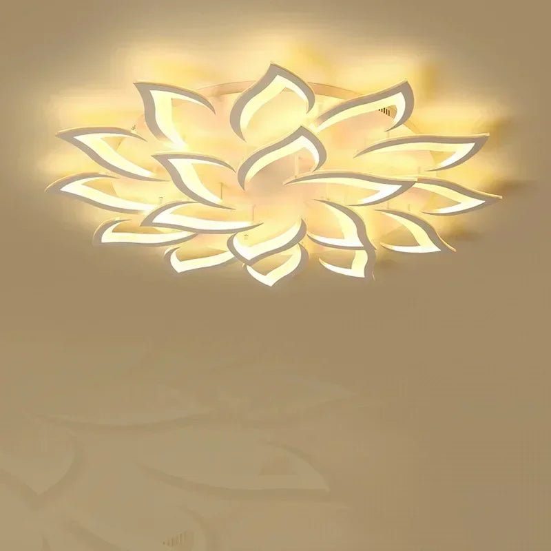 lampe moderne fleur lotus acrylique polie blanc noir réglable lumière chambre salon