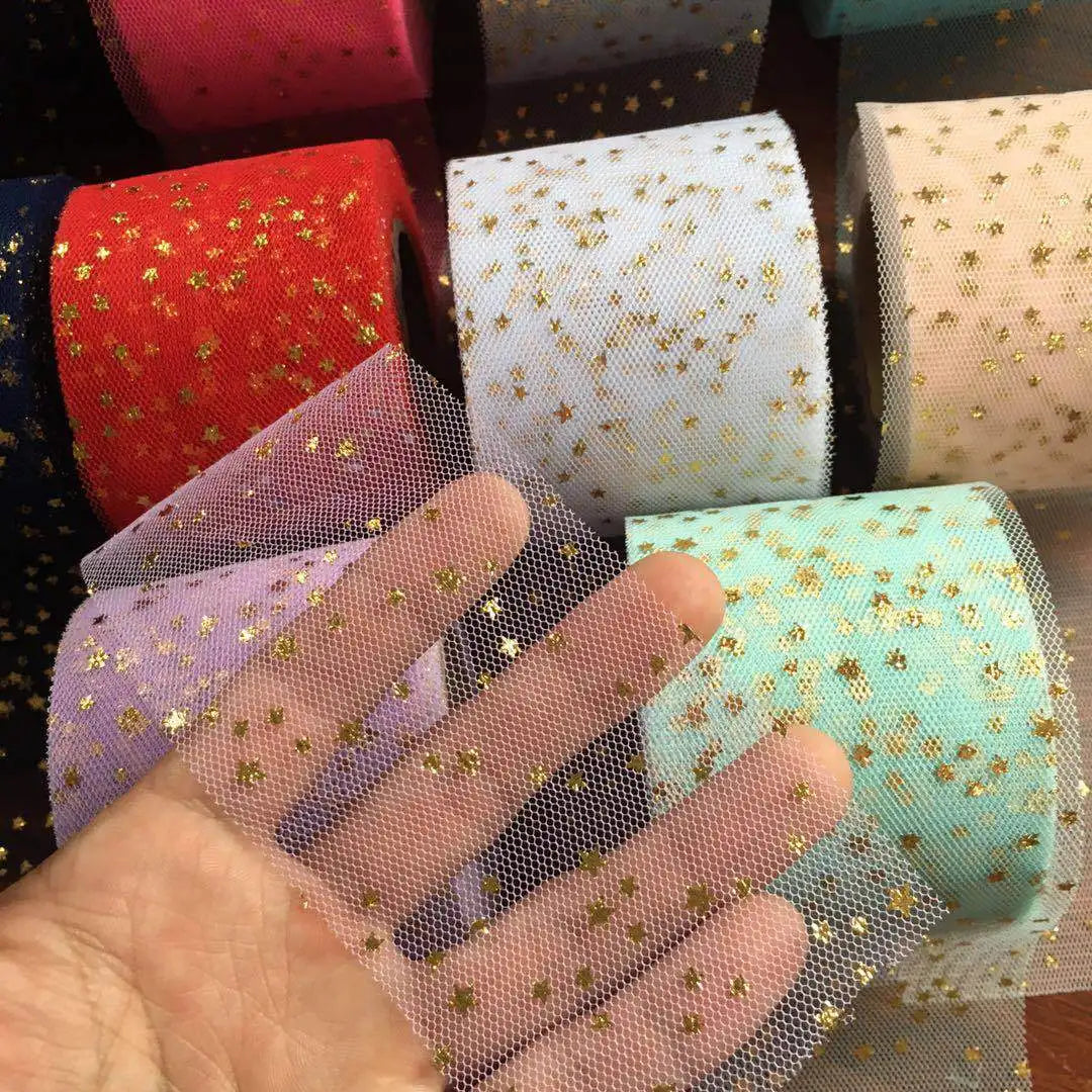 ruban tulle étoiles dorées rose bleu violet vert noir blanc élégant légèrement translucide six