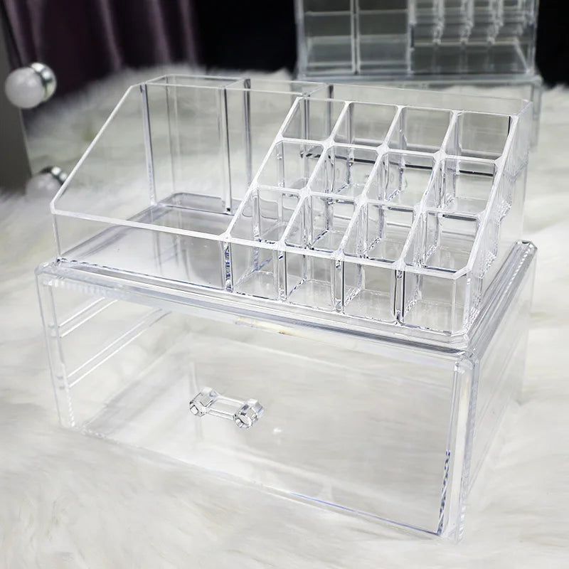 organisateur bijoux boîte transparente moderne poignées plastique grande taille cosmétiques maquillage soins peau
