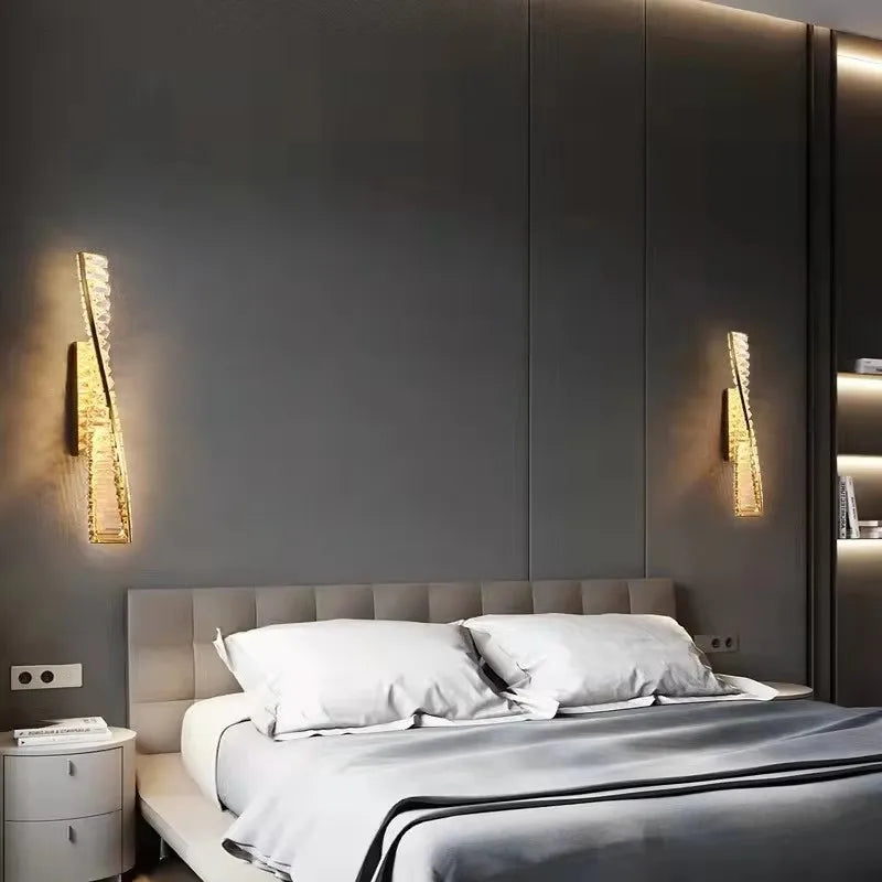 lampe murale moderne or blanc cassé cristal translucide dimmable luxueux