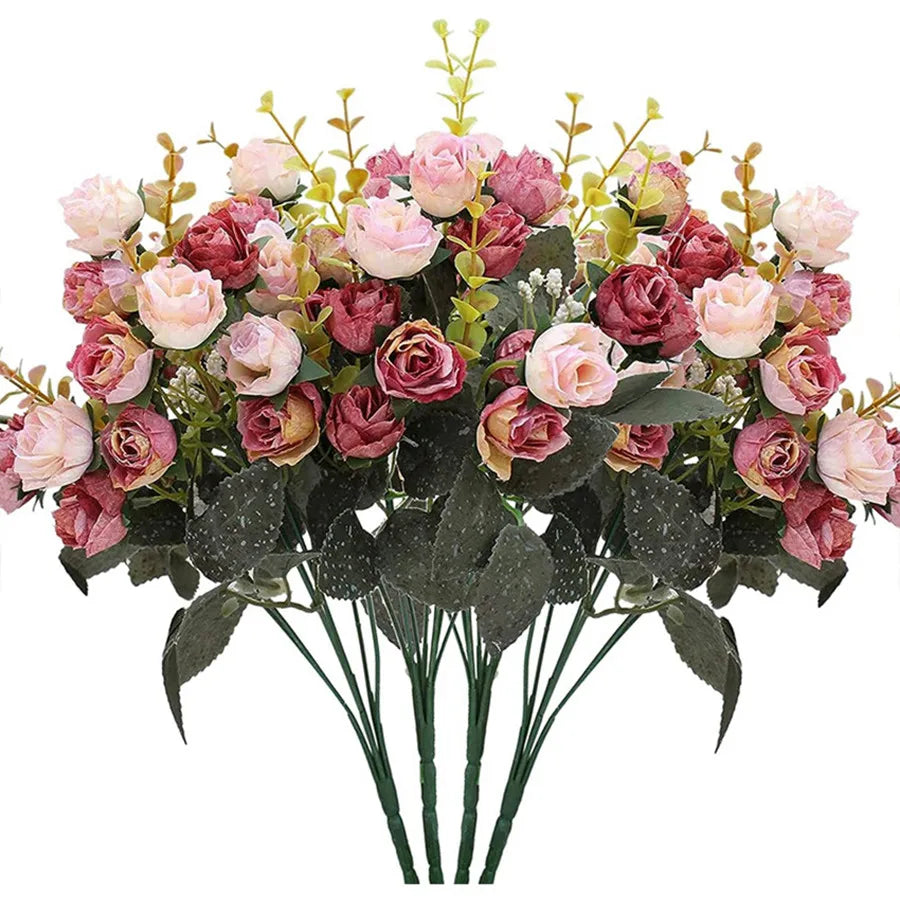 bouquet artificiel roses classique rouge blanc pale vert decoration maison mariageintérieur