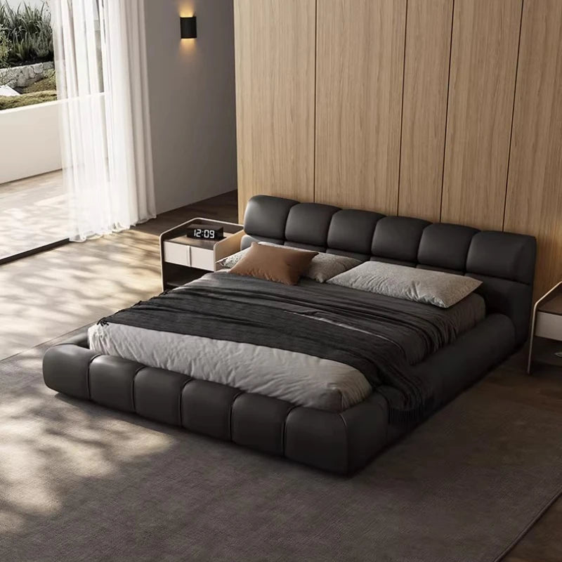 lit double moderne noir simili cuir cadre tête lit chambre coucher maison