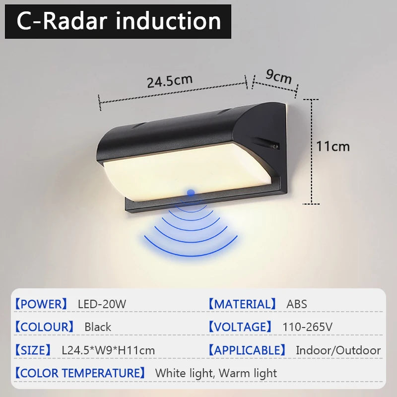 lampe murale moderne sensor motion led noir blanc 85265v ip65 étanche