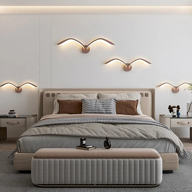 applique murale moderne oiseau blanc marron lumiere led fixation murale minimaliste deco chambre salon