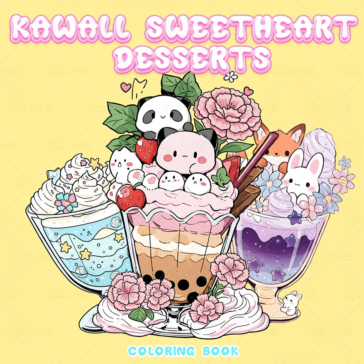 livre coloriage adultes dessins animés kawaii desserts animaux fleurs papier opaque crayons feutres gommes