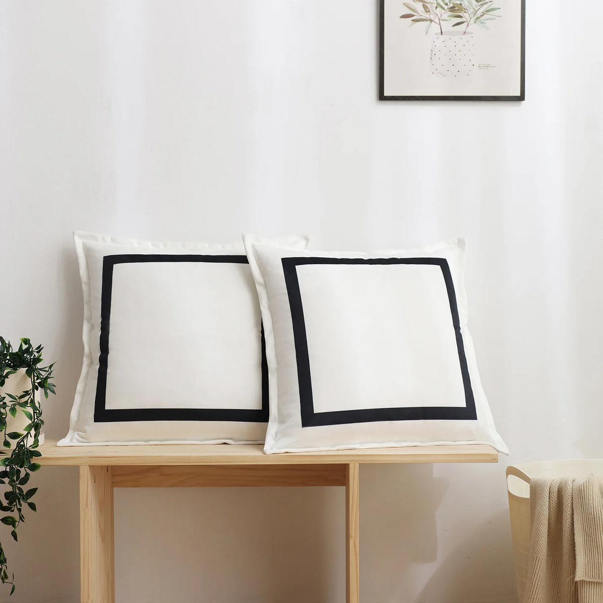 coussins velours imprimés géométriques carrés noir bleu bord simple minimaliste 40x40cm 45x45cm