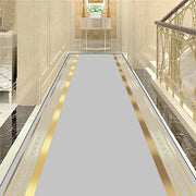 tapis couloir gris doré moderne rayures géométriques abstrait polyester antidérapant lavable