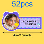 étiquettes personnalisables adhésives enfants couleurs bleu rose vert violet motifs floraux modernes textes personnalisables