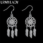 boucles d'oreilles ethniques bohèmes attrape rêves plumes filetage argenté 925 sterling femmes partie festive