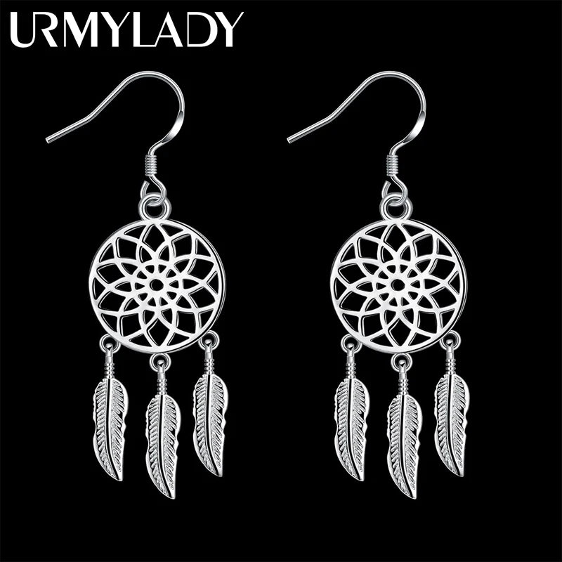 boucles d'oreilles ethniques bohèmes attrape rêves plumes filetage argenté 925 sterling femmes partie festive