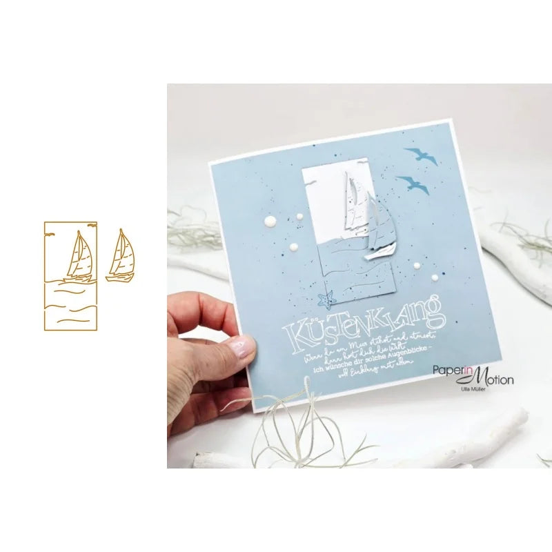 matrices découpe tampon scrapbooking carte postale voiliers oiseaux blanches artisanal détaillé papier cartonné inoxydable