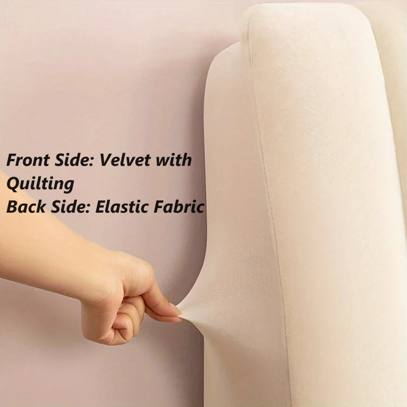 housse tête lit velours beige poche rangement coutures modernes