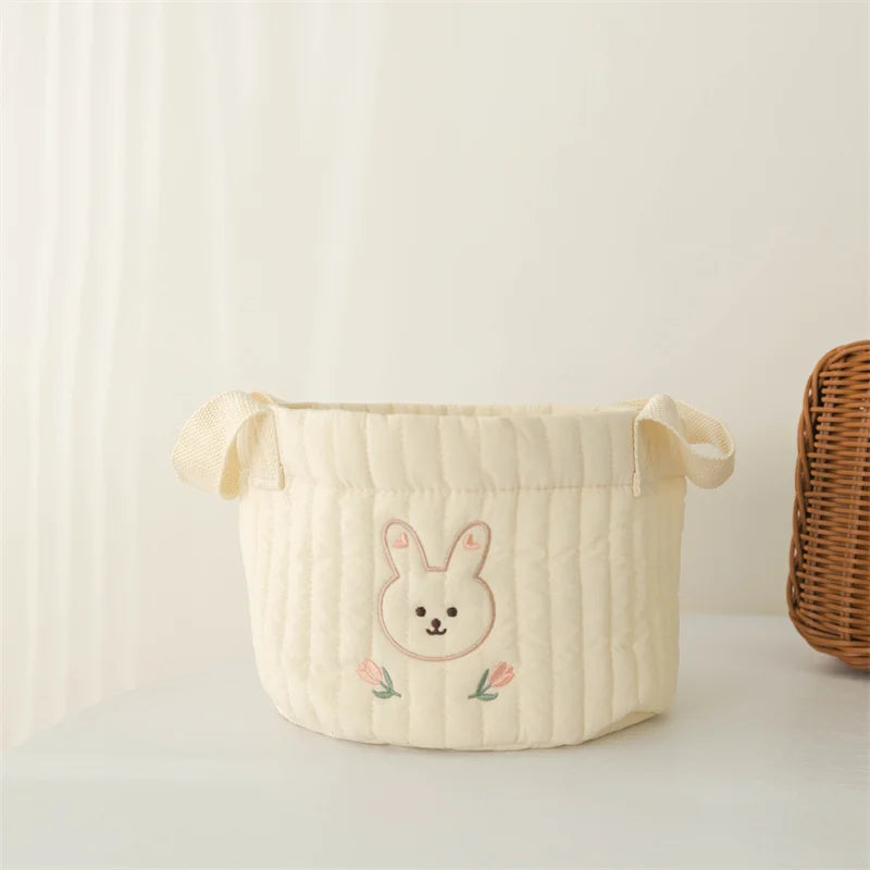 panier rangement brodé animaux ours lapin écureuil poignées détachables rangement vêtements moderne respectueux environnement