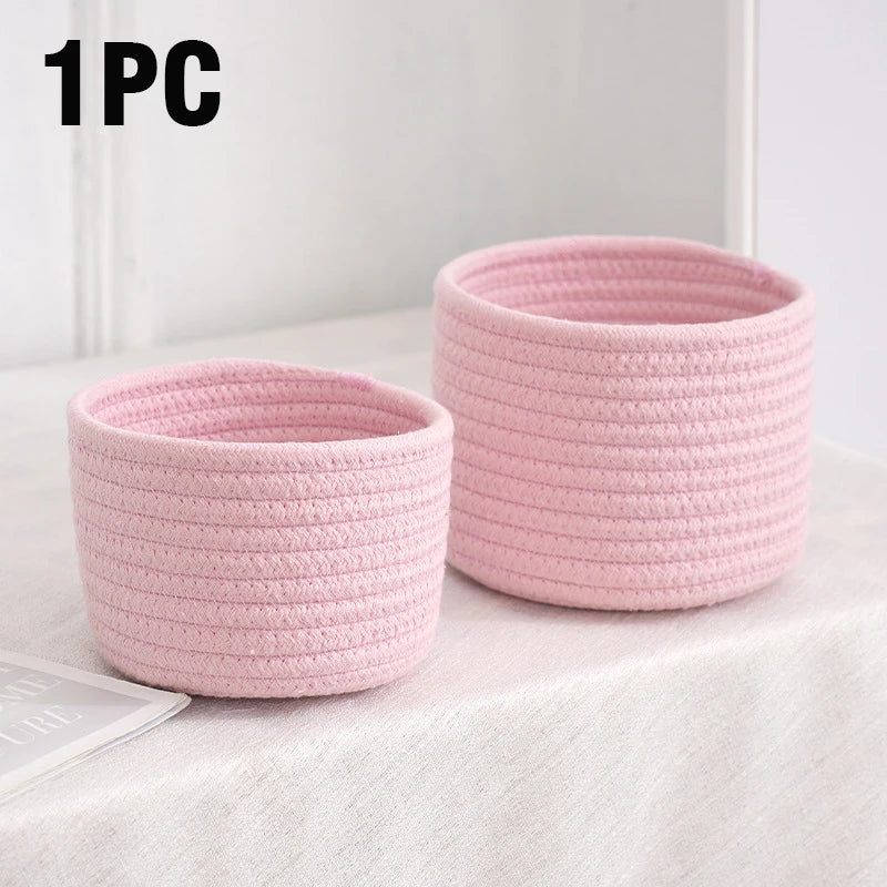 corbeilles rangement tissées coton blanc rose bleu clair pliables respectueuses l'environnement multifonctionnelles moderne rustique