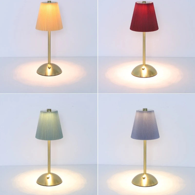 lampe table moderne plissée abat jour multicolore rechargeable tactile usb