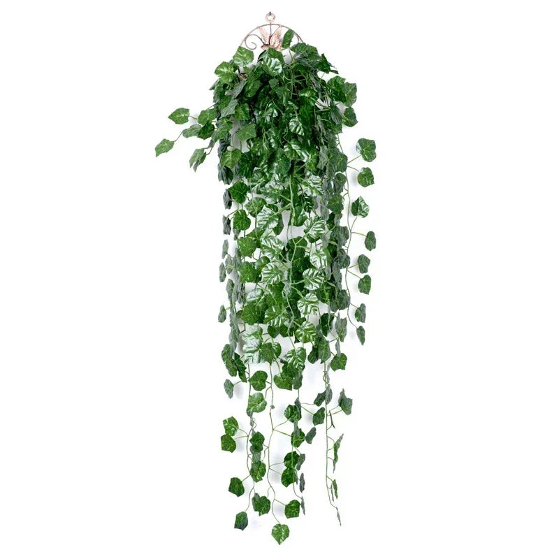 plantes artificielles suspendues feuilles ovales vigne moderne anneaux métalliques extérieur intérieur decoration