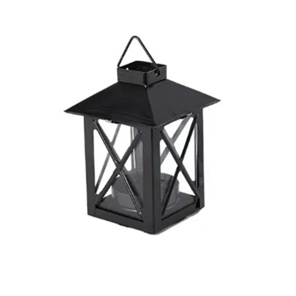 lanterne décorative rustique vintage fer suspension bougie récipient transparent noir blanc structure
