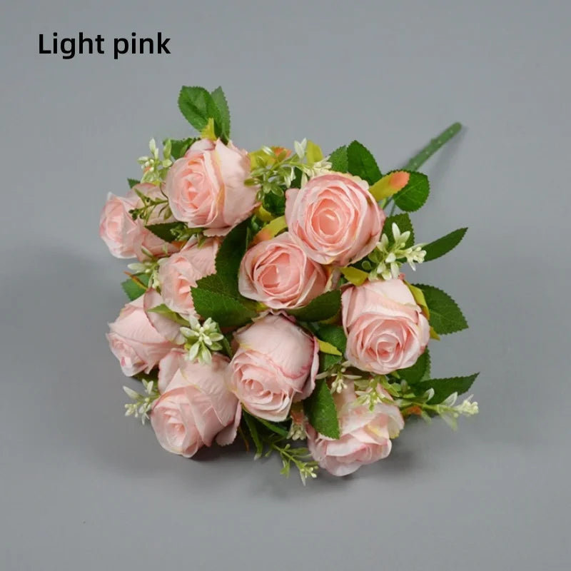 bouquet roses artificielles soie couleurs variées feuilles vertes modernes élégantes intérieur extérieur