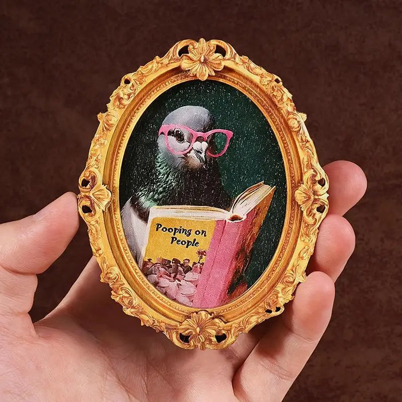 cadre aimanté or vintage ornements floraux pigeon lunettes livre réfrigérateur décoration maison cuisine