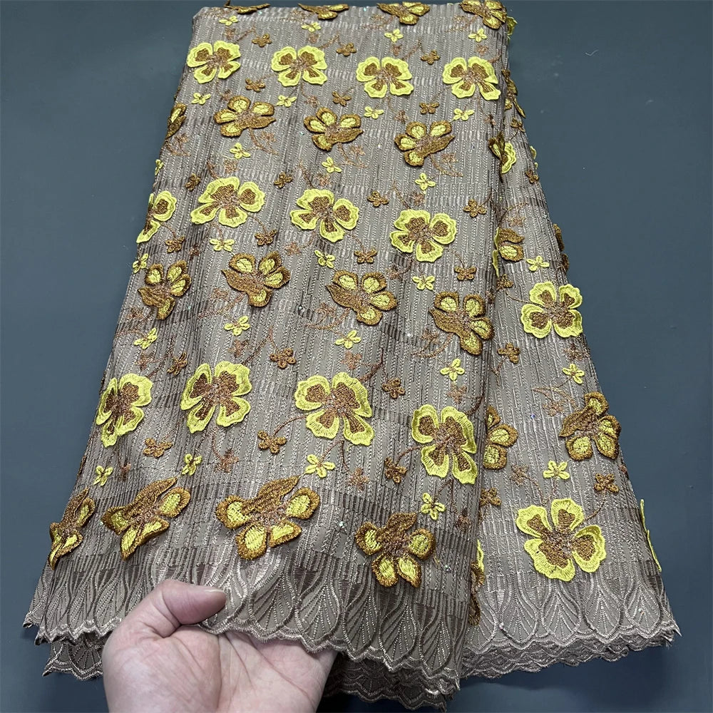 tissu dentelle broderie fleurs papillons beige blanc violet vert rose haute qualité polyester coton
