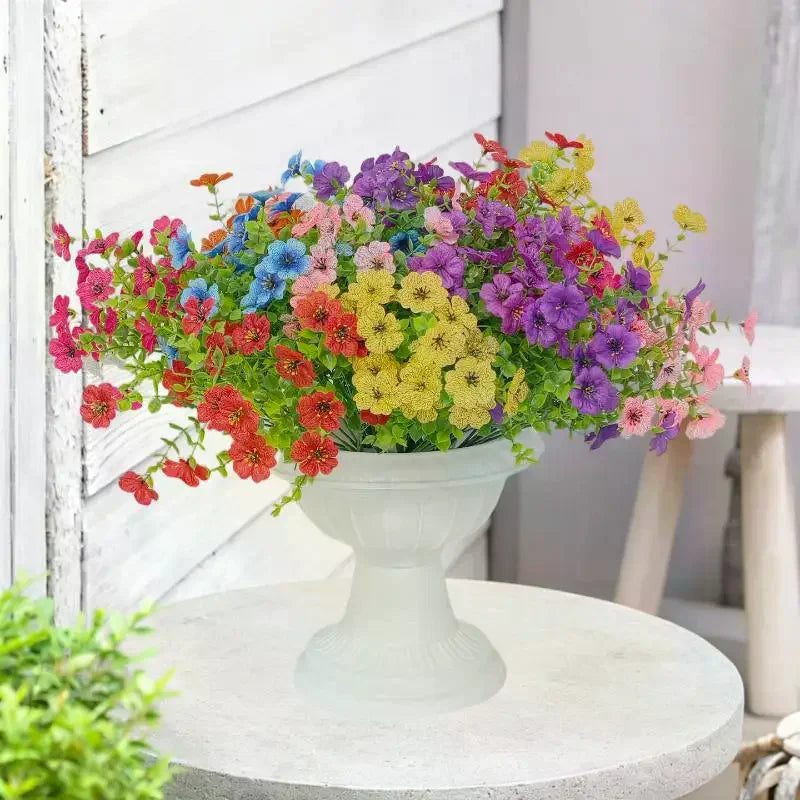 décoration intérieure moderne bouquet artificiel violet fleurs simples feuilles vertes polyester