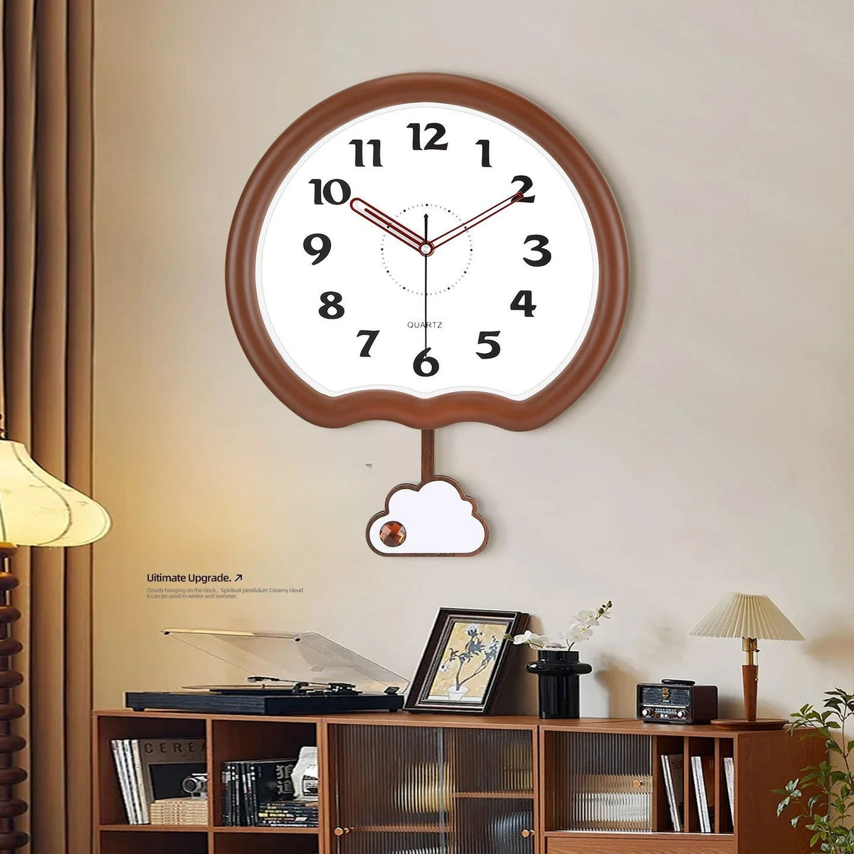 horloge murale nuage marron blanc vintage pendule decoratif minimaliste analogique