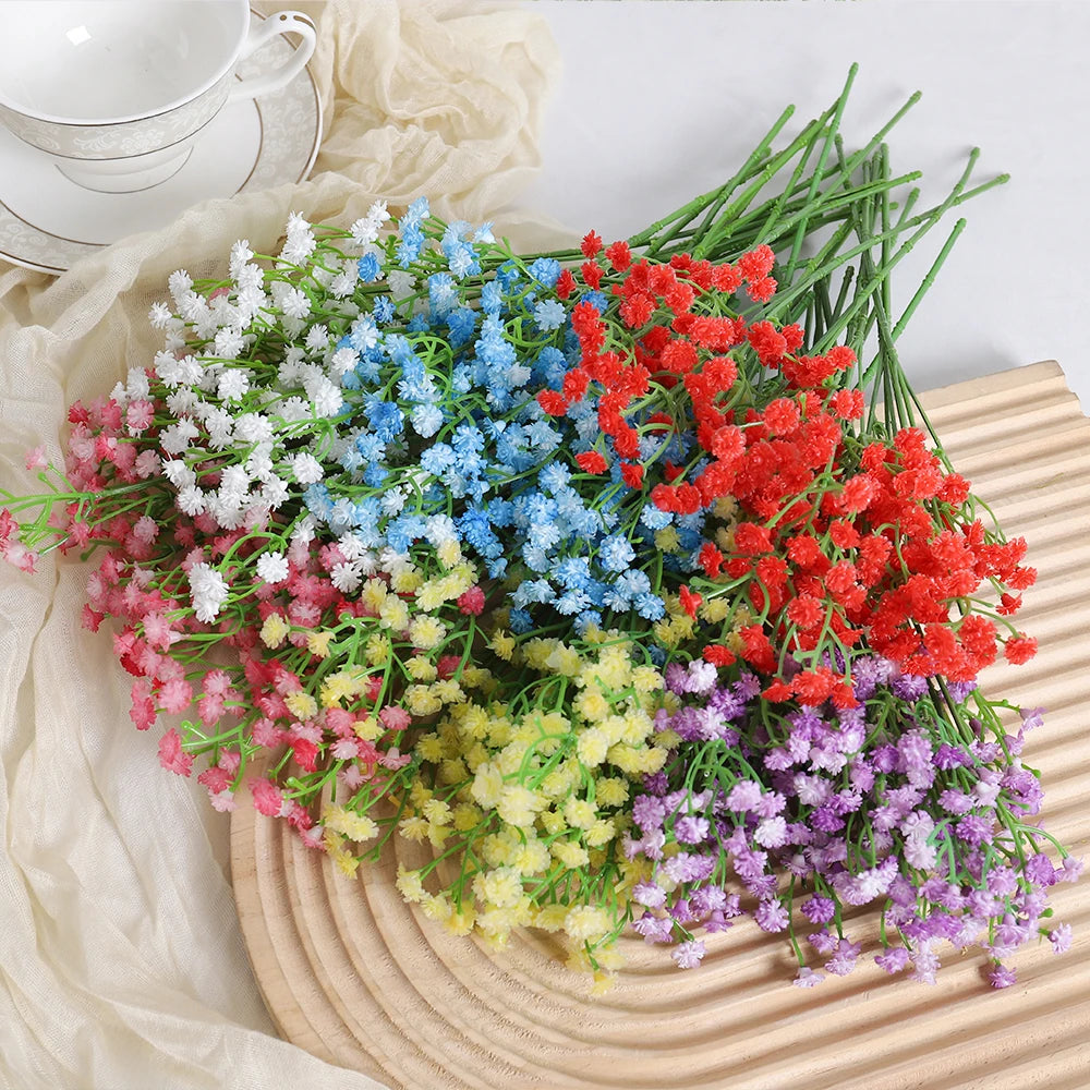 bouquet artificiel fleurs soie couleur bleu blanc rose jaune rouge violet