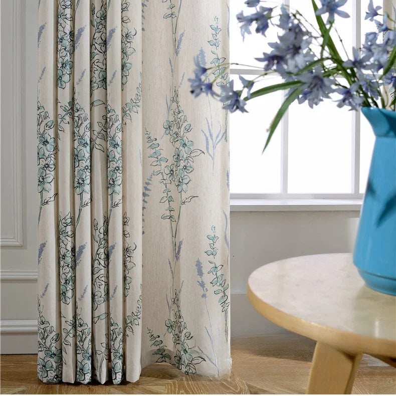 rideau fleur stylisé beige bleu clair classique 100cm 250cm 200cm 250cm 300cm 250cm 400cm