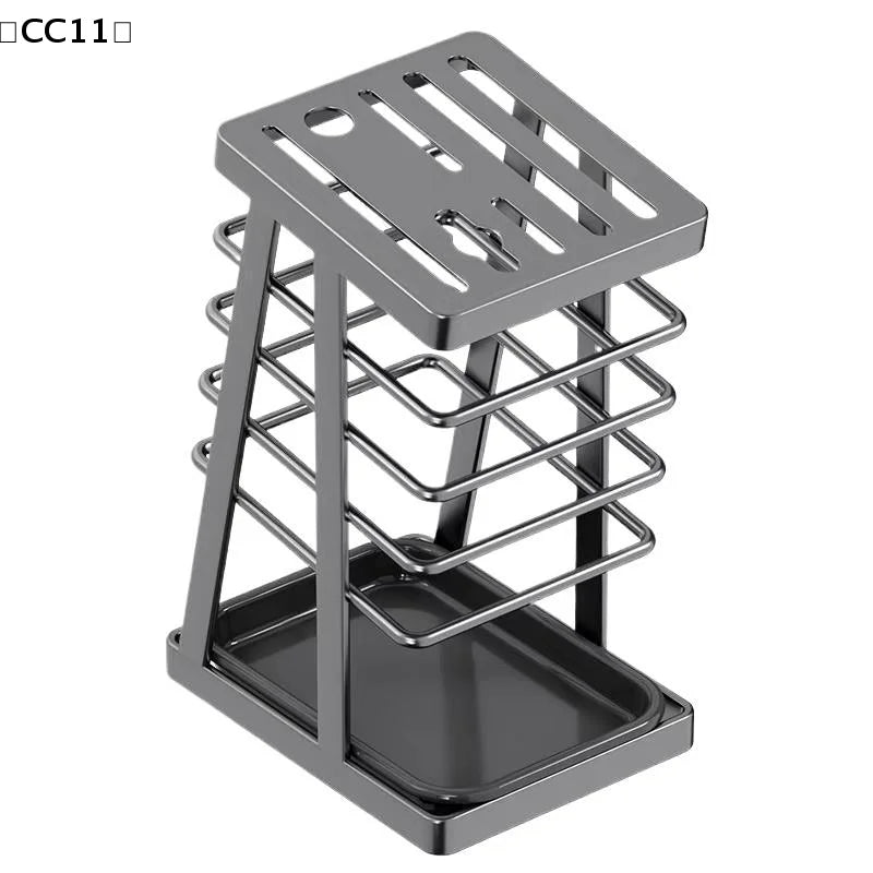 porte couteaux contemporain gris métallisé couteaux ciseaux plateau détachable minimalisterangement efficace ustensiles cuisine